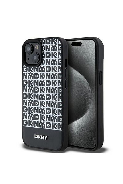 Dkny Carcasă pentru iPhone 15 - DKNY din piele, model imprimat, logo metalic, MagSafe (DKHMP15SPSOSPK) - Negru