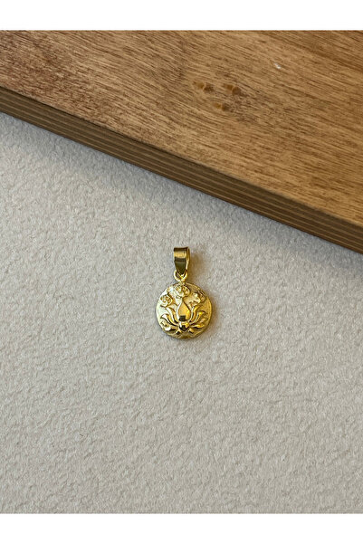 925 Ayar Gümüş Gold Renk Mitolojik Çiçek Desen Kolye Ucu