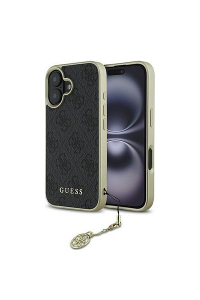 Guess Case for iPhone 16 Plus - Guess Hardcase 4G Charms Collection (GUHCP16MGF4GGR) - Black
