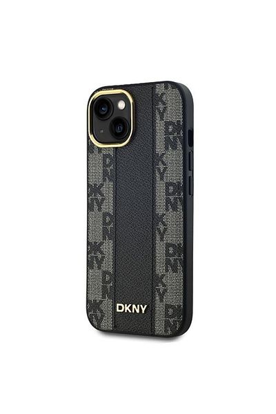 Dkny IPhone 15 Plus Case - DKNY Leather Checkered Mono Pattern MagSafe (DKHMP15MPCPVSLK) - Black