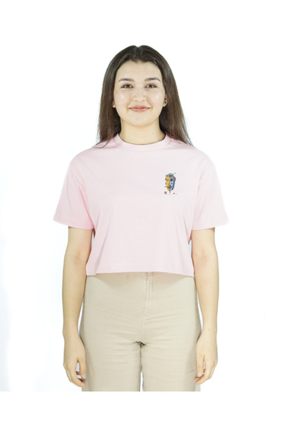 Pembe Renk Baskılı Crop | Facia Machina | Oversize