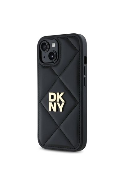 Dkny IPhone 15 case - DKNY Leather Quilted Stack Logo (DKHCP15SPQDSLK) - Black