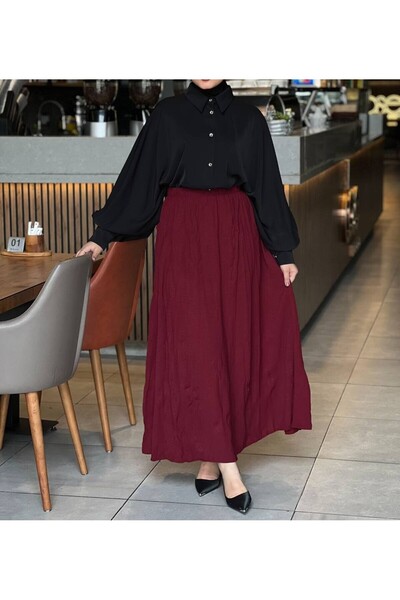 Esre Store 7757 - Fusta cu pliuri pentru hijab, roșu claret