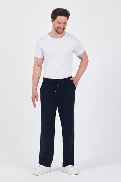 kırtex sport k teks şekil Men's Navy Blue Elastic Waist 100% Cotton Trousers