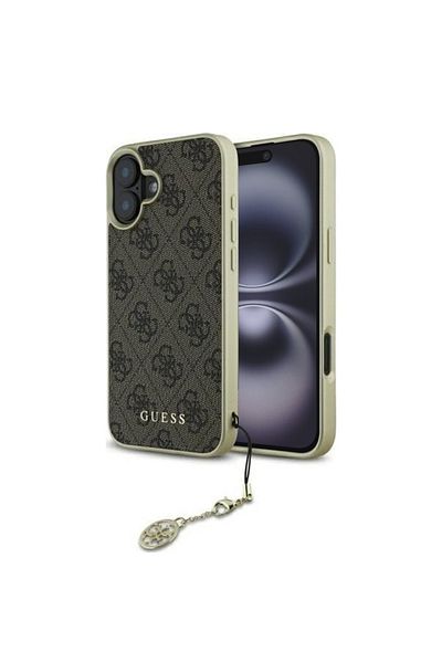 Guess Case for iPhone 16 - Guess Hardcase 4G Charms Collection (GUHCP16SGF4GBR) - Brown