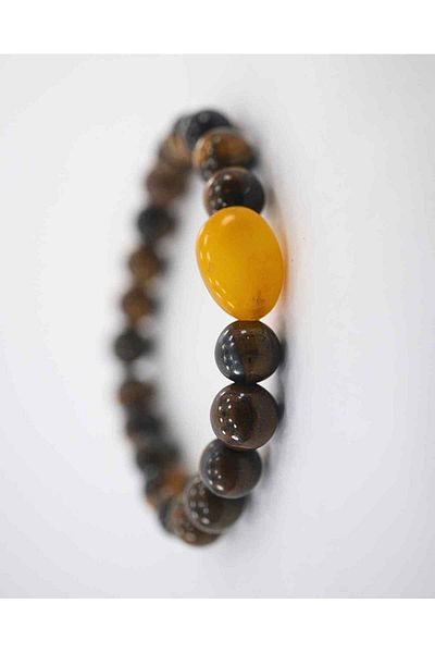 Mina Souvenir Amber and Natural Stone Children's Bracelet, Natural Stone Bracelet, Amber Bracelet with Certificate