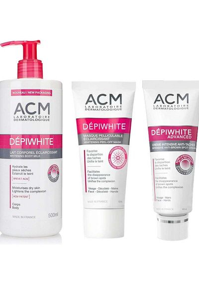 ACM Skin Lightening Kit: DepiWhite Brightening Face Mask 40ml, DepiWhite Advanced 40ml and Lotion 500ml