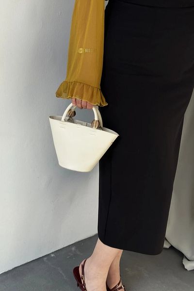 LEONAS Metallic Detailed Pouch Mini Shopper Hand and Shoulder Bag Paella Cream