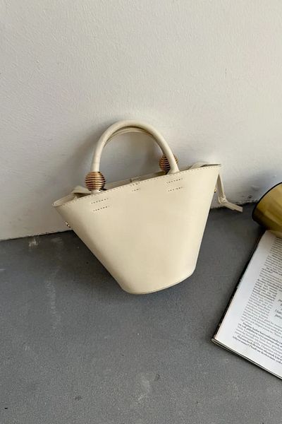 LEONAS Metallic Detailed Pouch Mini Shopper Hand and Shoulder Bag Paella Cream