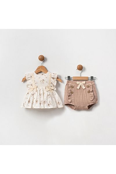ministok Cina Baby Girl Muslin Bottom Top Double Set