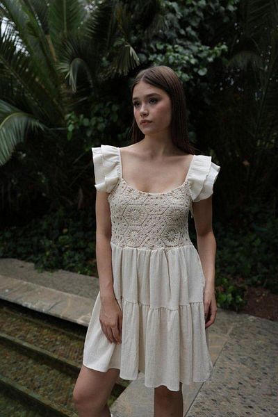 ROLANS CLUB Short Cutout Detailed Dress - Ecru