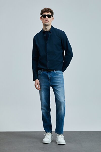 Lufian 111010637 Ellery Чоловіча сорочка Basic Regular Fit Біла чоловіча сорочка LACİVERT