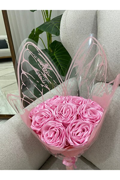 Baalaa Kelebek buketi-Kurdeleden el emeği gül-12 adet-Yapay çiçek buketi(NOT YAZILIR)