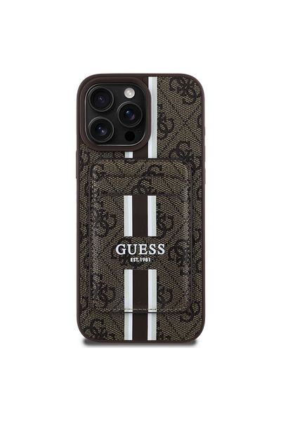 Guess Case for iPhone 16 Pro Max - Guess Cardslot 4G Stripes MagSafe (GUBPHCP16XP4RPSW) - Brown