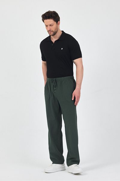 kırtex sport k teks şekil Men's Khaki Elastic Waist 100% Cotton Trousers