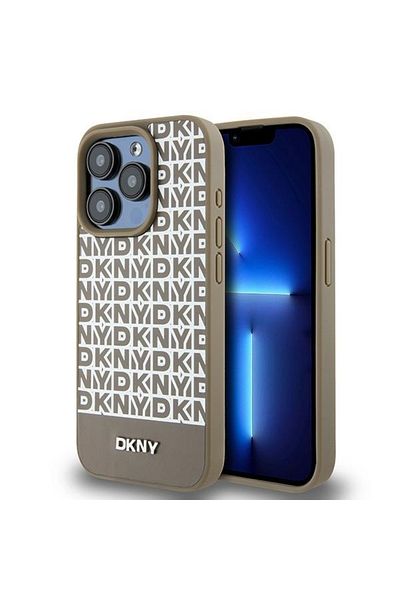 Dkny Husă pentru iPhone 15 Pro - DKNY din piele cu imprimeu și logo metalic MagSafe (DKHMP15LPSOSPW) - Maro