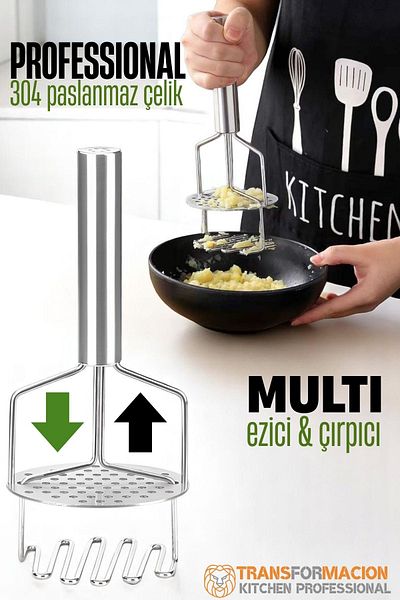 Transformacion Potato Masher Professional 304 Stainless Steel Compression High Pressure Resistant 721734