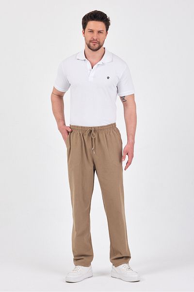 kırtex sport k teks şekil Men's Earth Color Elastic Waist 100% Cotton Trousers