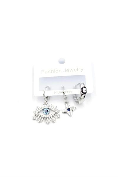 PRATİKOBA 3-Piece Eye Earrings - Silver