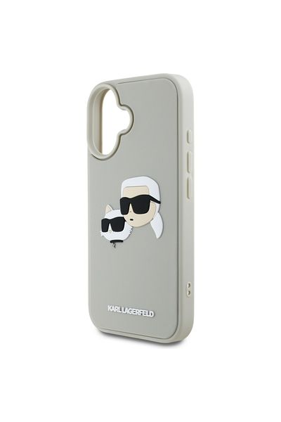 Karl Lagerfeld Case for iPhone 16 - Karl Lagerfeld 3D Design (KLHCP16SRBCKCHLE) - Beige Rubber Karl&Choupette