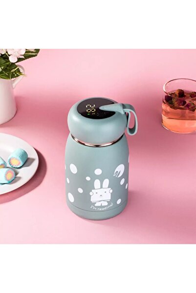 bebeLOGIC Termos cu senzor temperatura si afisaj LED pentru copii, otel inoxidabil, 320ml, albastru