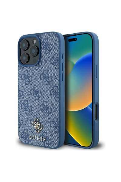 Guess Husă pentru iPhone 16 Pro - Guess 4G Small and Classic Logo MagSafe (GUHMP16LP4SM4MB) - Albastră