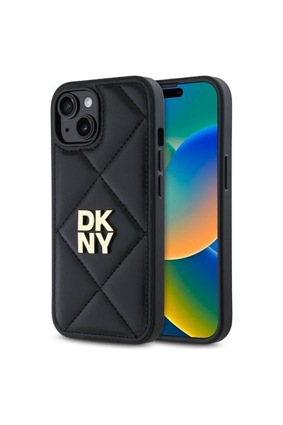Dkny IPhone 15 case - DKNY Leather Quilted Stack Logo (DKHCP15SPQDSLK) - Black