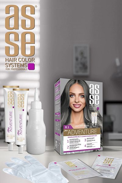 asse Vopsea de păr permanentă 8.1 Șaten deschis cenușiu (Saten deschis cu reflexii cenușii) 50+50ml
