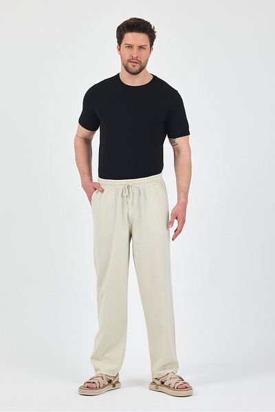 kırtex sport k teks şekil Men's Stone Color Elastic Waist 100% Cotton Monaha Pants