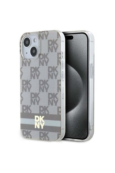Dkny Carcasă pentru iPhone 15 - DKNY IML cu model monocrom în carouri și dungi imprimate MagSafe (DKHMP15SHCPTSE) - Bej