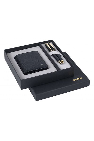 Scrikss Dr238 Gift Set Ballpoint Pen - Versatil 35 Matte Black Gold & Wallet Black