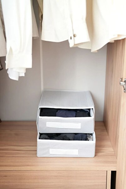 Helen's Home 2-Tier Organizer Drawer Cabinet Jewelry Socks Scarf Organizer Organizer-Grey Striped