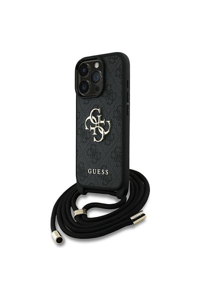 Guess Case for iPhone 16 Pro Max - Guess Hardcase 4G Big Logo with Cord Strap (GUHCP16XP4GMGCRK) - Black