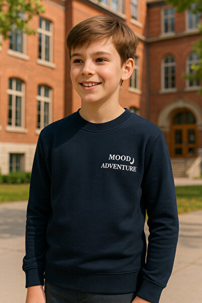 2 Iplik Şardonlu Unisex Çocuk Eşofman Üstü Mood Adventure 3 - 12 Yaş %100 Pamuk