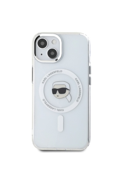 Karl Lagerfeld Θήκη για iPhone 15 Plus - Karl Lagerfeld IML MagSafe (KLHMP15MHLSKIH) - Λευκή Μεταλλική Κεφαλή Karl`s