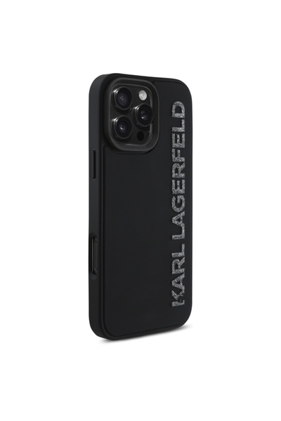 Karl Lagerfeld Θήκη για iPhone 16 Pro - Karl Lagerfeld 3D Design (KLHCP16LRBKGVCK) - Επιμήκης γκλίτερ λογότυπο από καουτσούκ