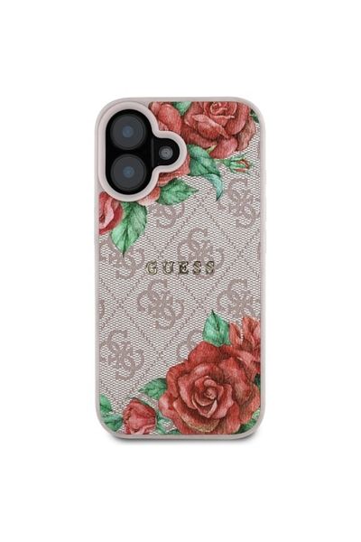 Guess Case for iPhone 16 - Guess Hardcase 4G Flower Print MagSafe (GUHMP16SP4ROPEMCP) - Pink