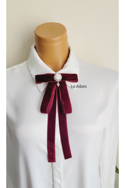 LO ADORO Women's Tie Shirt Accessory Stone Detail Ornate Tie Women's Collar Pin Brooch Special Design Tie