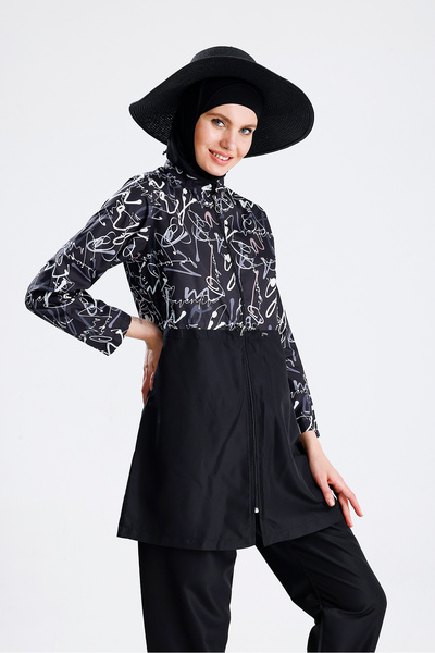 medipek Water Repellent Parachute Hijab Swimsuit Straw Hat Not Included Black Written