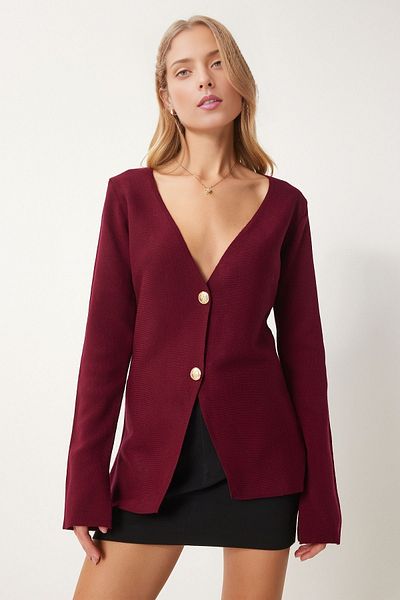 KURGAN TEKSTİL Women's V-Neck Stylish Buttoned Knitwear Cardigan