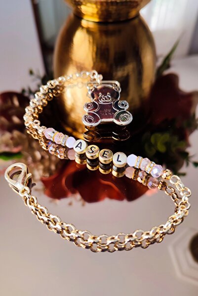 Sahi Aksesuar Isimli Pembe Taşlı Gold Ayı Klips Bebek Emzik Zinciri - TYBEZYI...