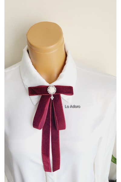 LO ADORO Women's Tie Shirt Accessory Stone Detail Ornate Tie Women's Collar Pin Brooch Special Design Tie