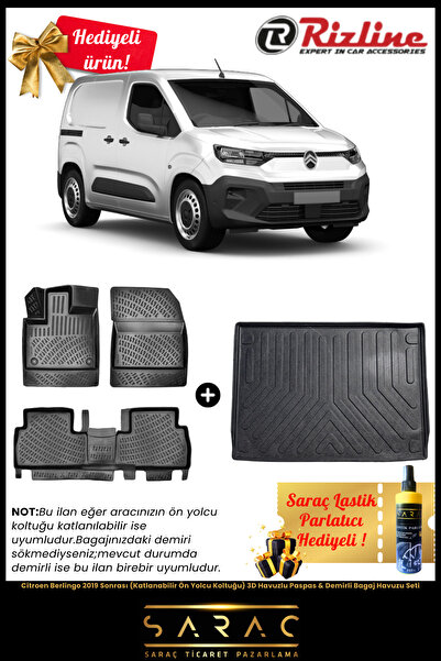 Rizline Citroen Berlingo 2019 Sonrası Katlanılabilir Koltuk Havuz Paspas&Demi...