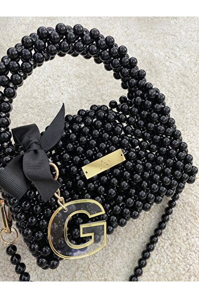 AREV BAGS Siyah İnci Çanta - İnci Boncuk Çanta - İncili Çanta