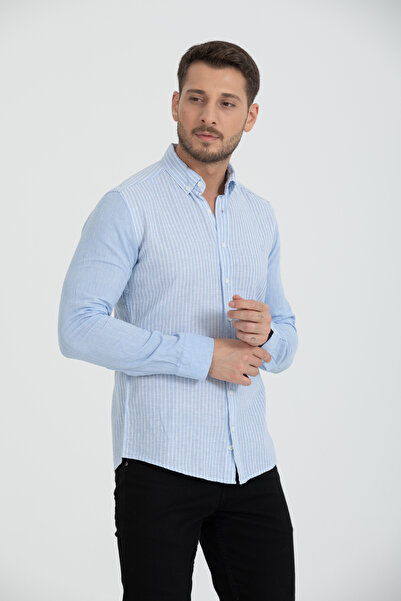 Klothy Чоловіча сорочка з довгими рукавами та смужками з льону 2580