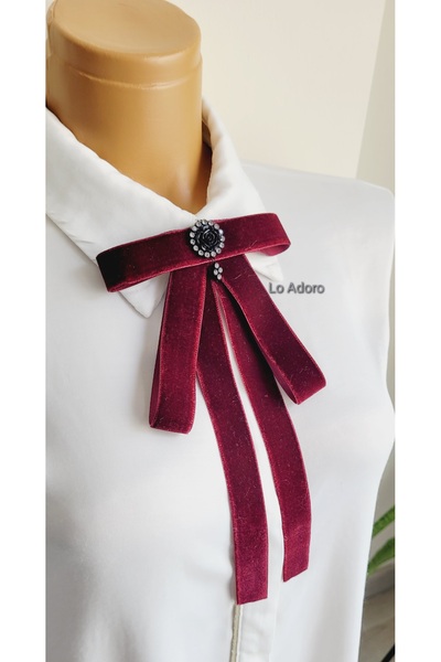 LO ADORO Women's Tie Shirt Accessory Stone Detail Ornate Tie Women's Collar Pin Brooch Special Design Tie