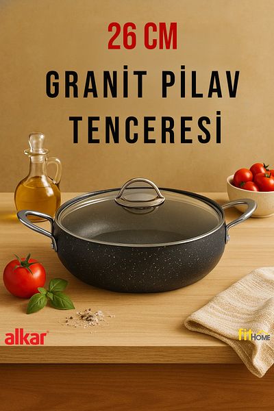 FİTHOME 26 Cm Metal Handle Can Enter The Oven Fireproof Non-Stick Granite Pot and Rice Pot