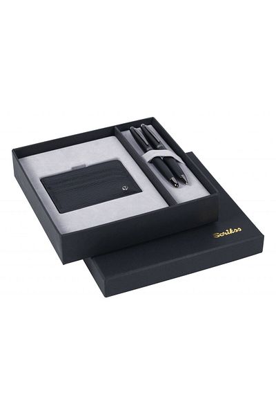 Scrikss Dr237 Gift Set Fountain Pen - Ballpoint Pen 88 Matte Black & Credit Card Holder Black
