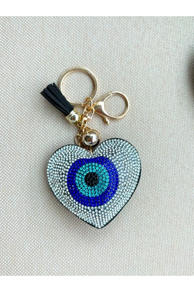 Azrua Breloc cu ochi de piatră albă în formă de inimă, accesoriu pentru geant...