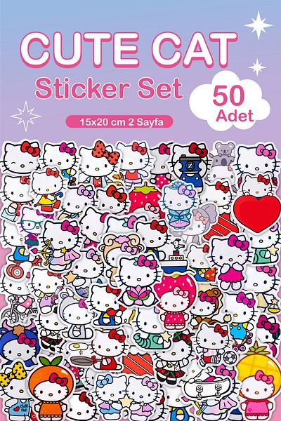 Grafikup 50 Pieces Cute Cat Sticker Set - Pen Laptop Notebook Water Bottle Label
